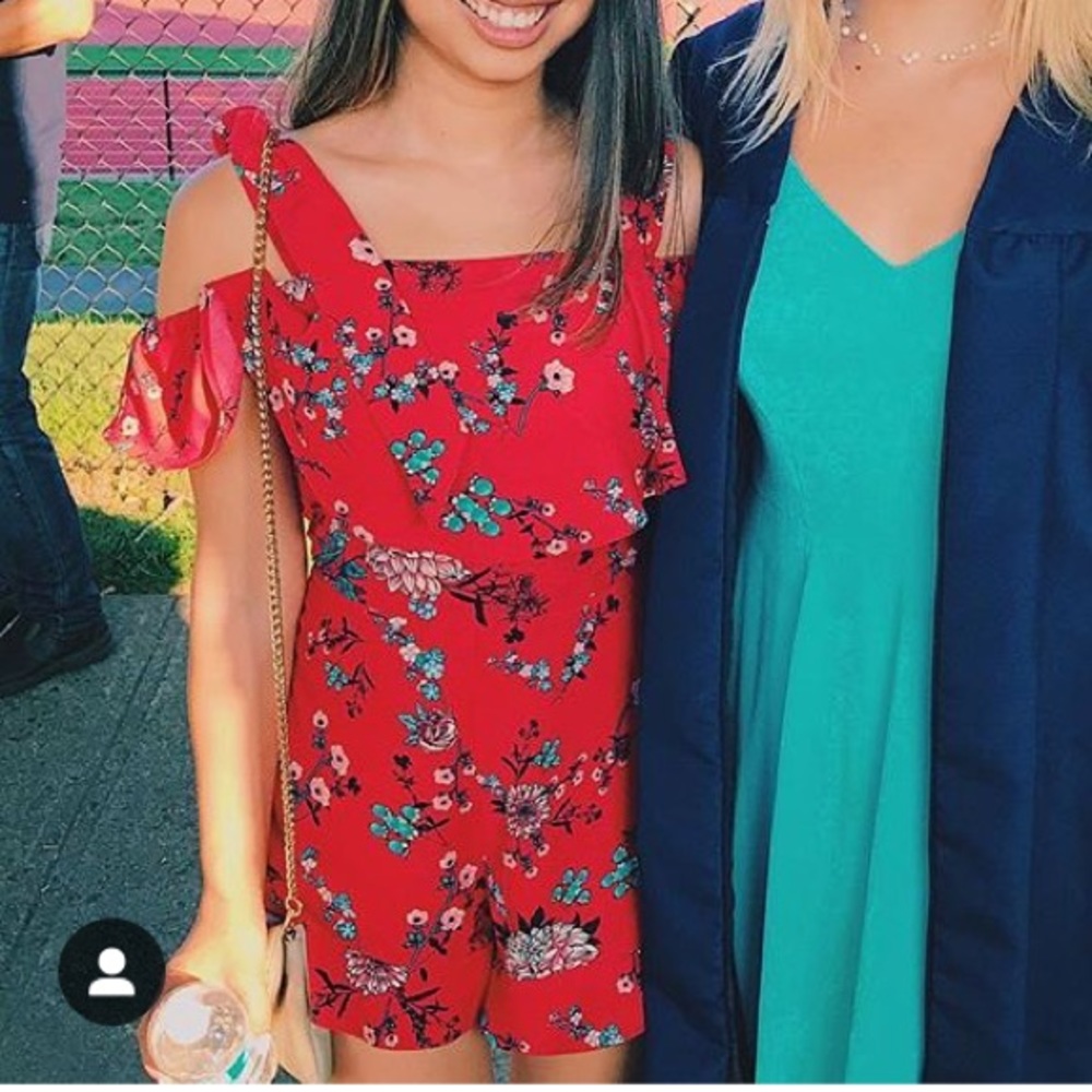 Lea and Viola red floral tie shoulder romper